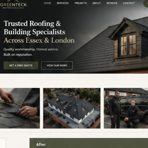 Green Teck Roofing brand colour palette and Manrope typography system showing charcoal, slate, forest green, warm stone and soft white tones designed by Marc Grover Green Teck Roofing brand colour palette and Manrope typography system showing charcoal, slate, forest green, warm stone and soft white tones designed by Marc Grover