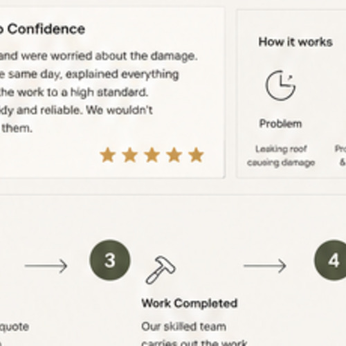 Green Teck Roofing testimonial storytelling layout featuring Mrs Williams of Epping review for Essex roofing and building specialists Green Teck Roofing testimonial storytelling layout featuring Mrs Williams of Epping review for Essex roofing and building specialists